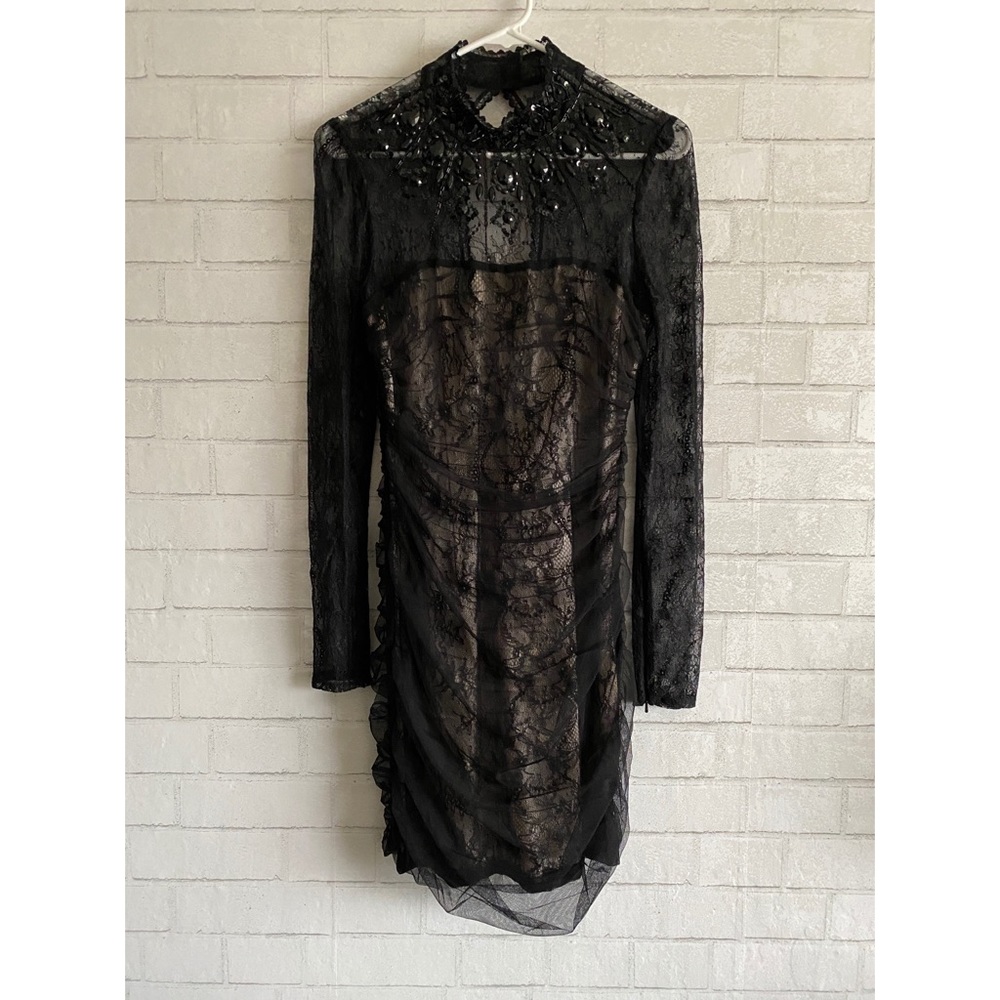 Bebe Embellished Lace Mini Dress